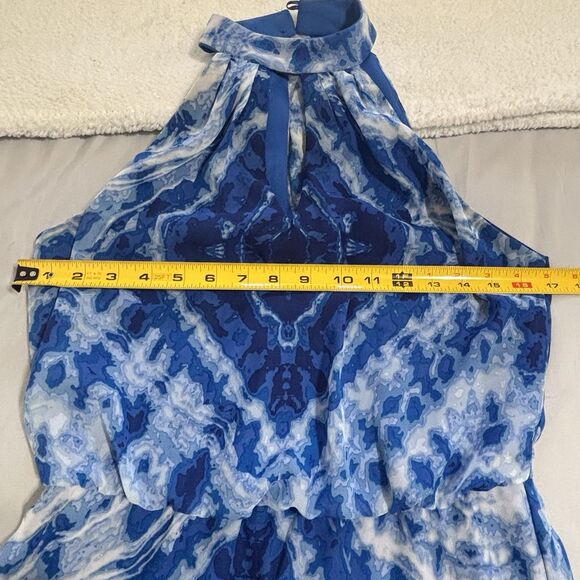 Bisou Bisou Michele Bohbot Maxi Halter Dress Sz 2 Blue Watercolors - Picture 7 of 10